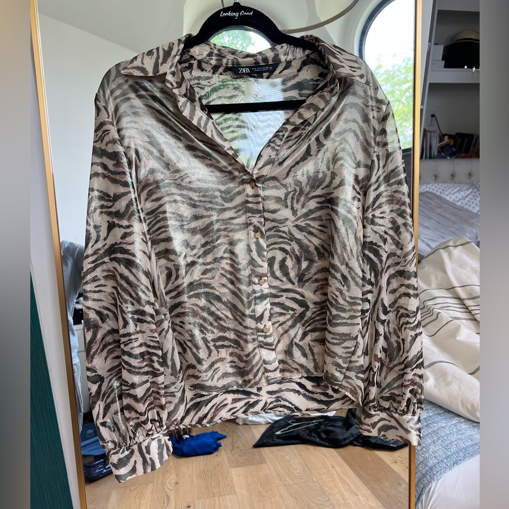 Zara Animal Print Top in Black and Tan